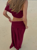 Ruched Backless Sleeveless Slim-Fit Two-Piece Set