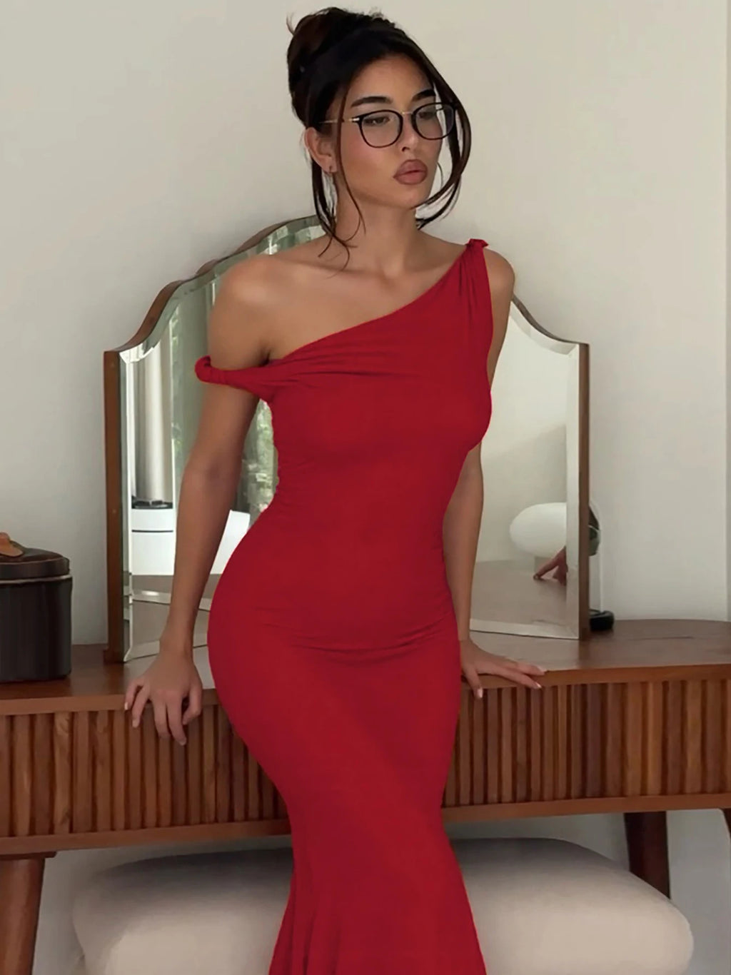 Backless One-Shoulder Sleeveless Maxi Dress