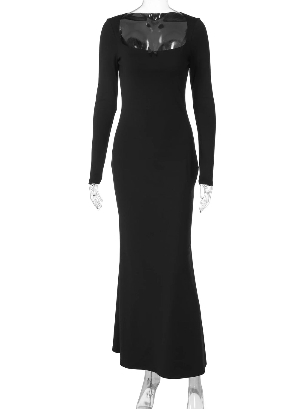 Side-Slit Square-Neck Long-Sleeve Bodycon Maxi Dress