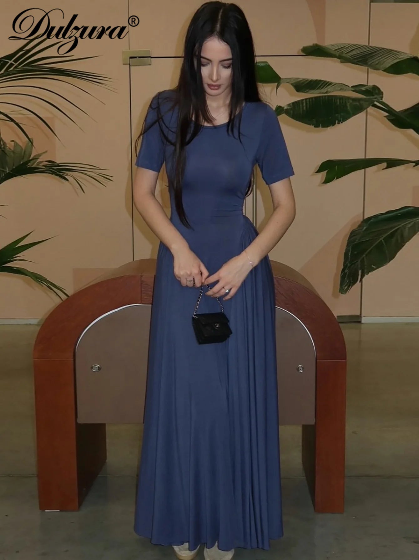 Pleated Short-Sleeve Cropped Maxi Dress