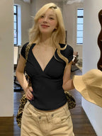 V-Neck Short-Sleeve Cropped T-Shirt