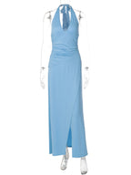 Lace-Up Backless Side-Slit Halter Maxi Dress