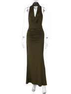 Quinn Ruched Backless Halter Sleeveless Maxi Dress