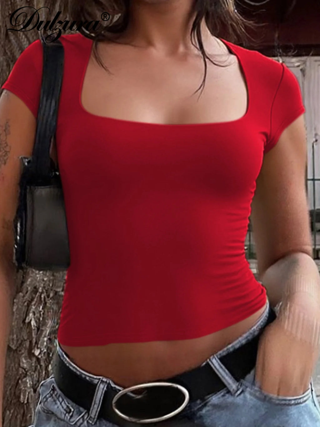 Short-Sleeve Bodycon Slim-Fit Cropped T-Shirt