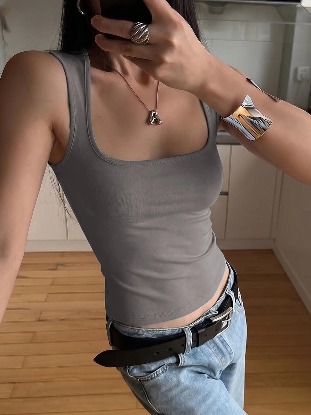 Square-Neck Sleeveless Tank Top