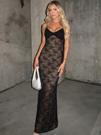 Lace Backless Sleeveless Slim-Fit Maxi Dress