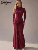 Lace-Up Ruched Long-Sleeve Maxi Dress