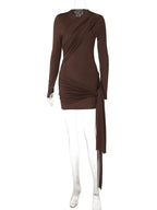 Ruched Tie-Detail Long-Sleeve Slim-Fit Mini Dress