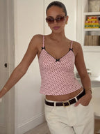 Polka-Dot Backless Slim-Fit Cropped Camisole Top