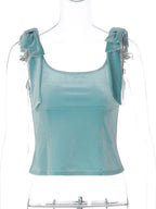 Velvet Backless Square-Neck Tank Top