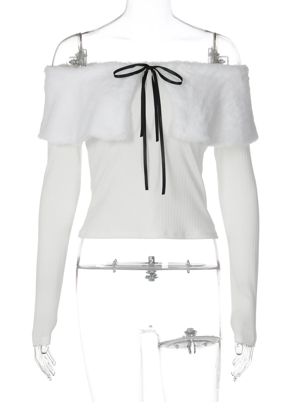 Lace-Up Backless Off-Shoulder Long-Sleeve T-Shirt