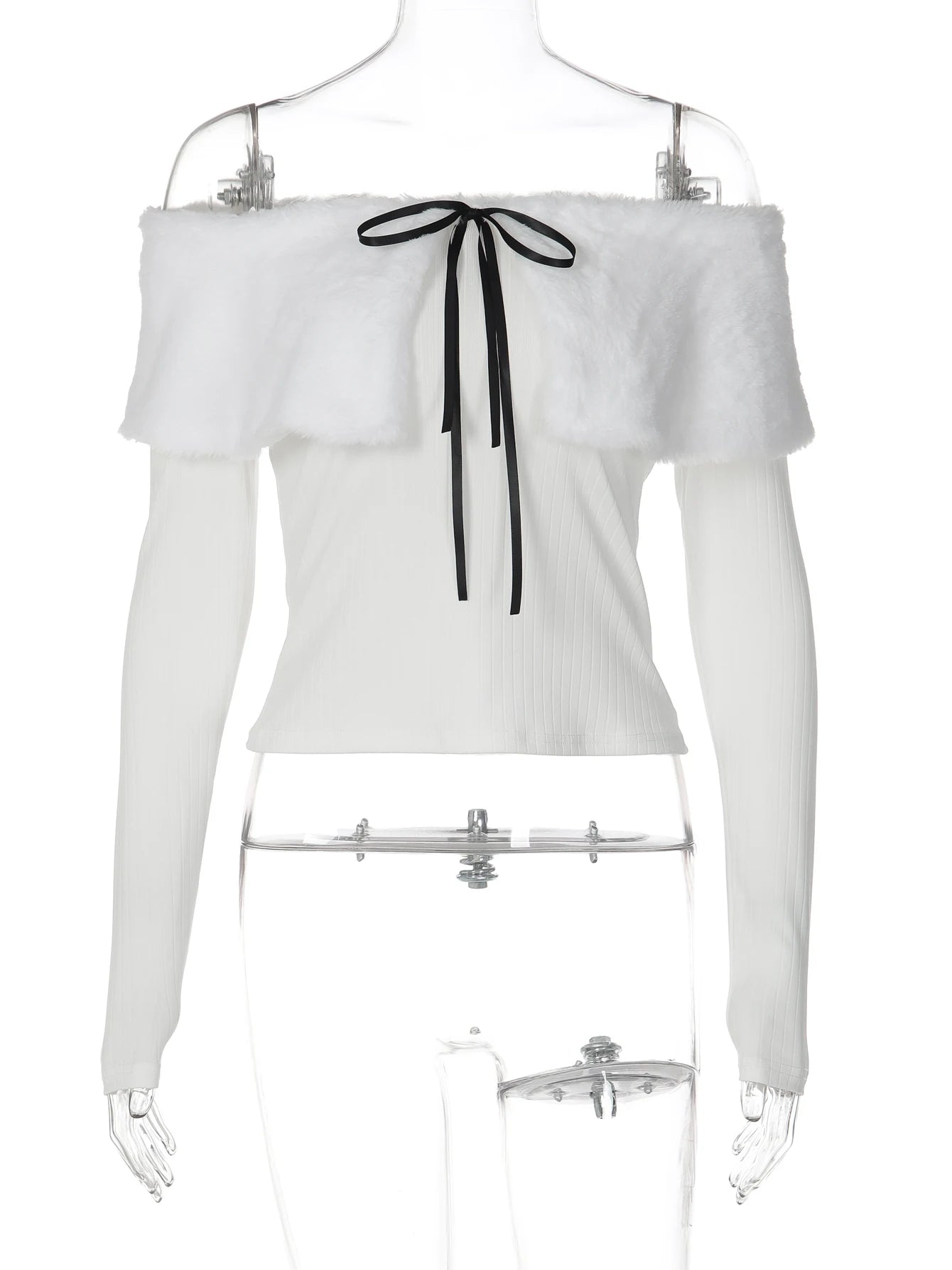 Lace-Up Backless Off-Shoulder Long-Sleeve T-Shirt