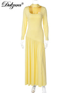 Pleated Side-Slit Tie-Detail Square-Neck Maxi Dress