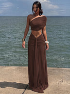 Ruched Backless Sleeveless Slim-Fit Two-Piece Set