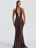 Lace-Up Ruched Backless Tie-Detail Maxi Dress