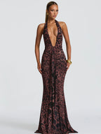 Lace-Up Ruched Backless Tie-Detail Maxi Dress