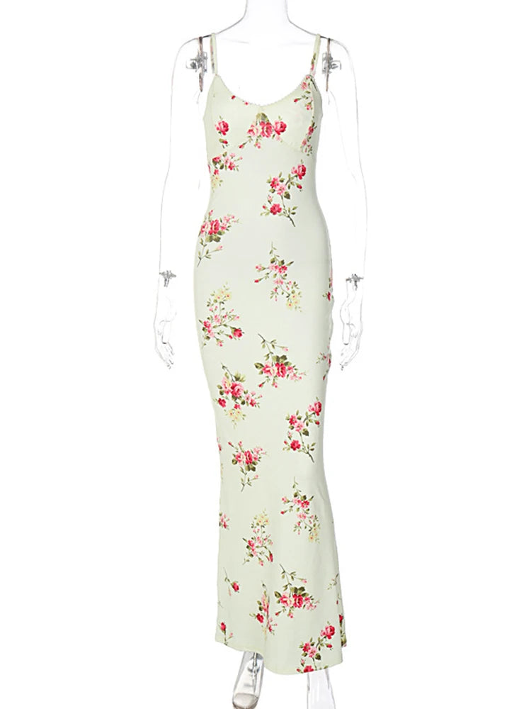 Floral Off-Shoulder Sleeveless Bodycon Maxi Dress
