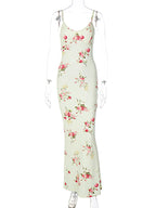 Floral Off-Shoulder Sleeveless Bodycon Maxi Dress