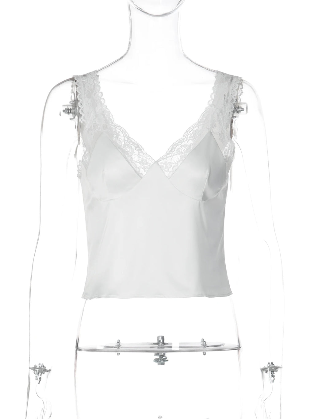 Satin Lace Ruffle Backless Top