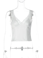 Satin Lace Ruffle Backless Top