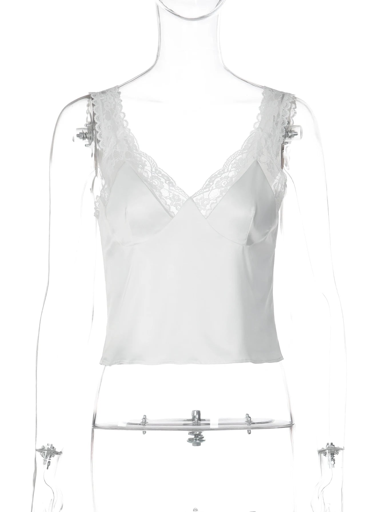 Satin Lace Ruffle Backless Top