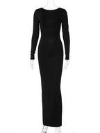 Ruched Backless Long-Sleeve Bodycon Maxi Dress