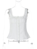 Lace-Up Ruffle Backless Button-Front Tank Top