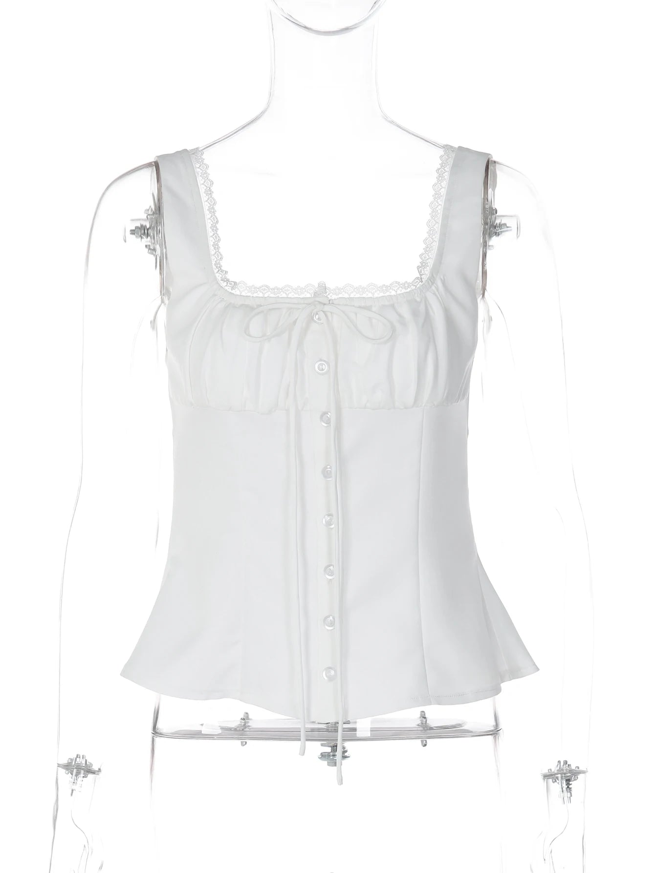 Lace-Up Ruffle Backless Button-Front Tank Top