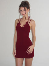 Lace-Up Ruffle Backless Halter Mini Dress