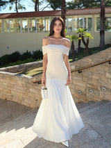 Pleated Backless Off-Shoulder Sleeveless Maxi Dress