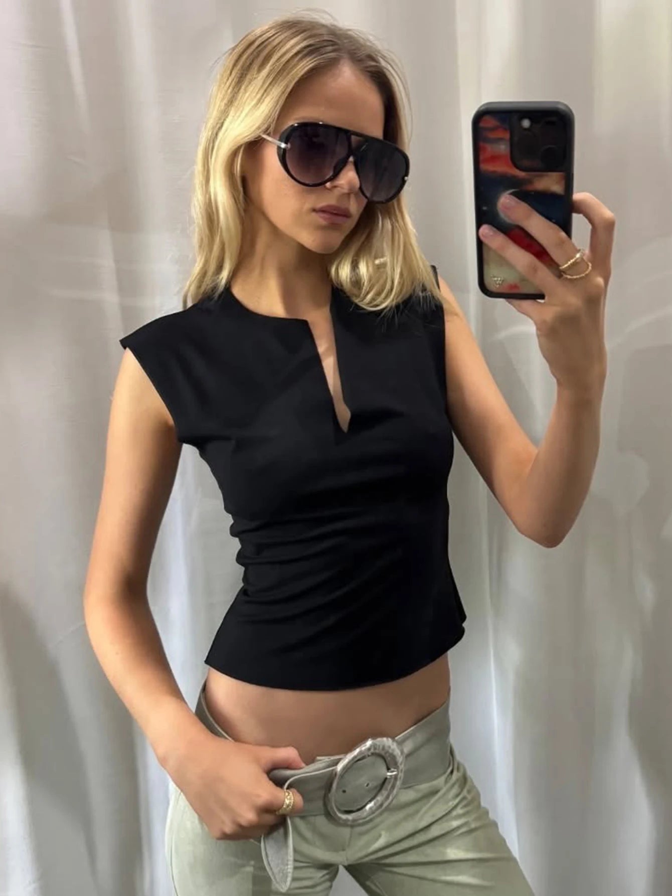 V-Neck Sleeveless Slim-Fit Tank Top