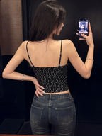 Polka-Dot Backless Slim-Fit Cropped Camisole Top