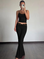 Lace Ruffle Backless Sleeveless Two-Piece Pants Set