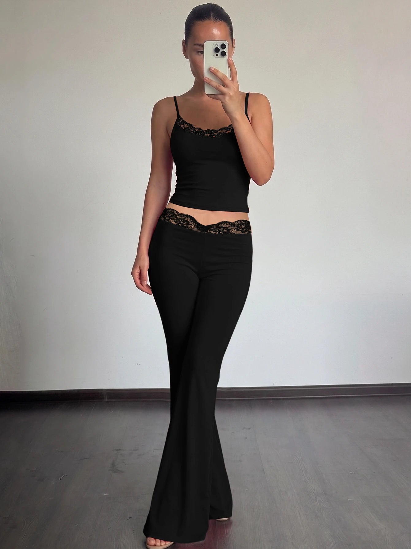 Lace Ruffle Backless Sleeveless Two-Piece Pants Set