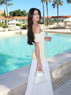 Pleated Backless Off-Shoulder Sleeveless Maxi Dress