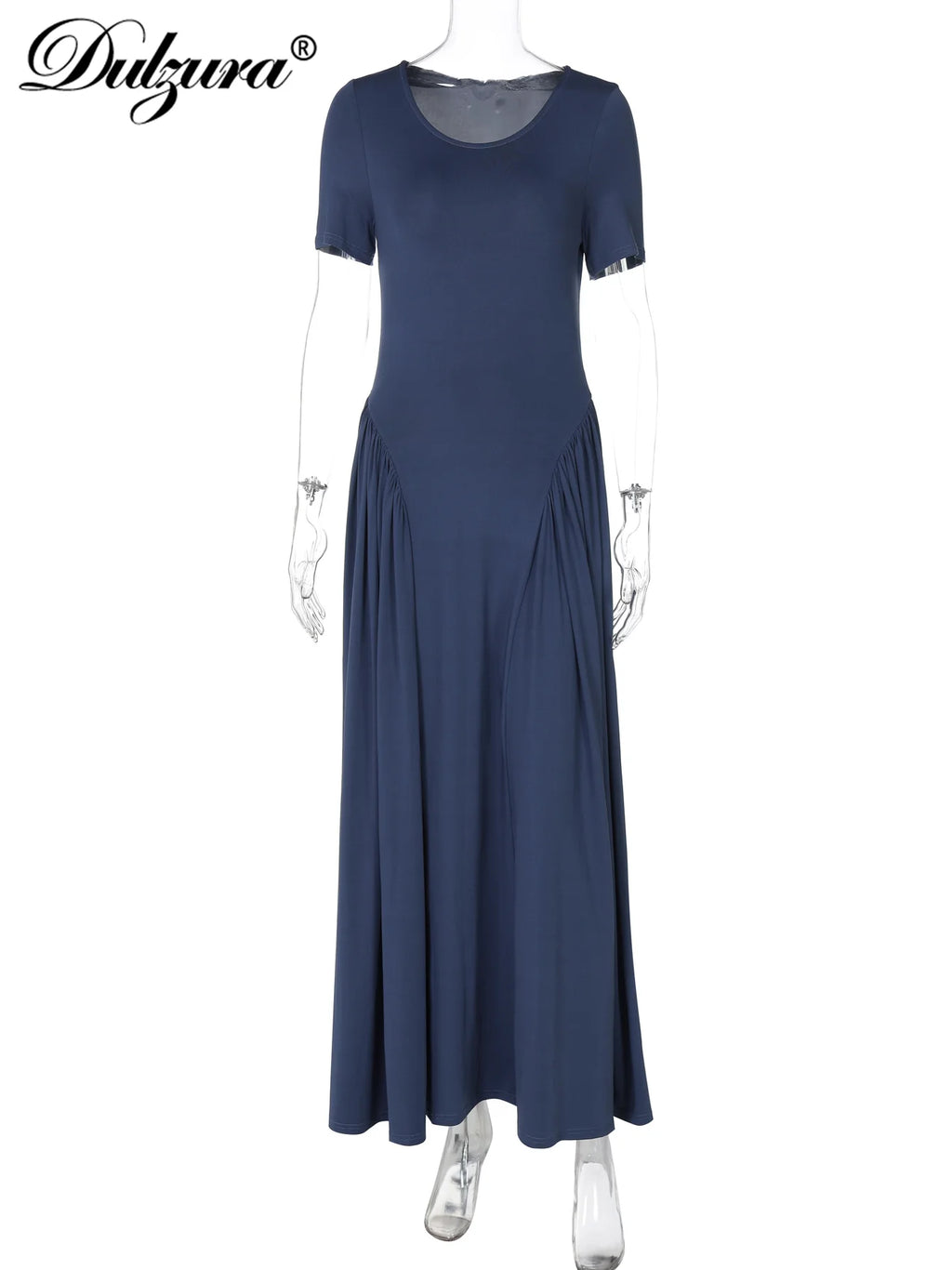 Pleated Short-Sleeve Cropped Maxi Dress