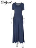 Pleated Short-Sleeve Cropped Maxi Dress