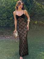 Lace Backless Sleeveless Slim-Fit Maxi Dress