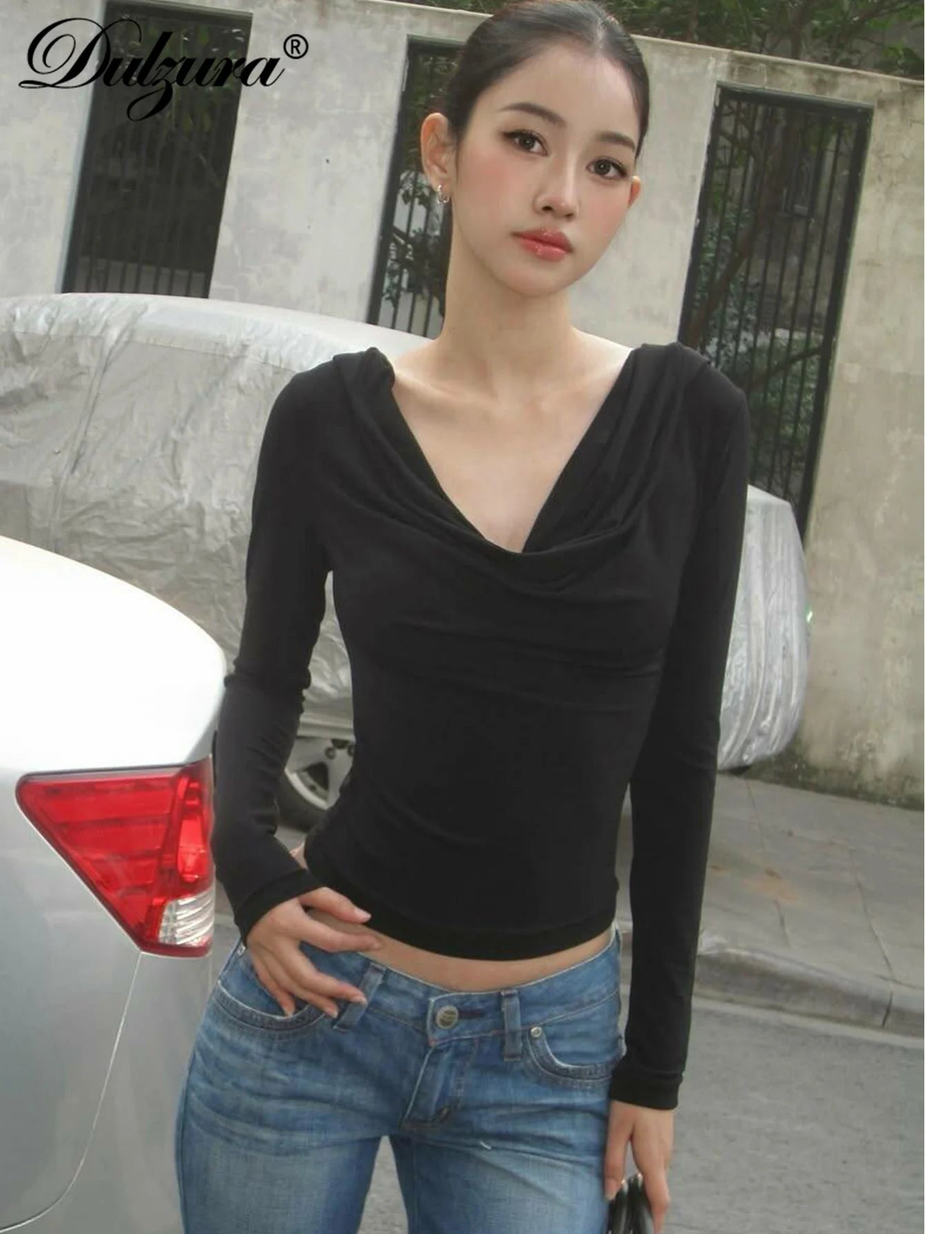 V-Neck Long-Sleeve Slim-Fit T-Shirt