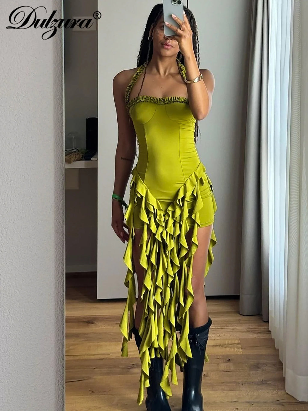 Ruffle Halter Sleeveless Mini Dress