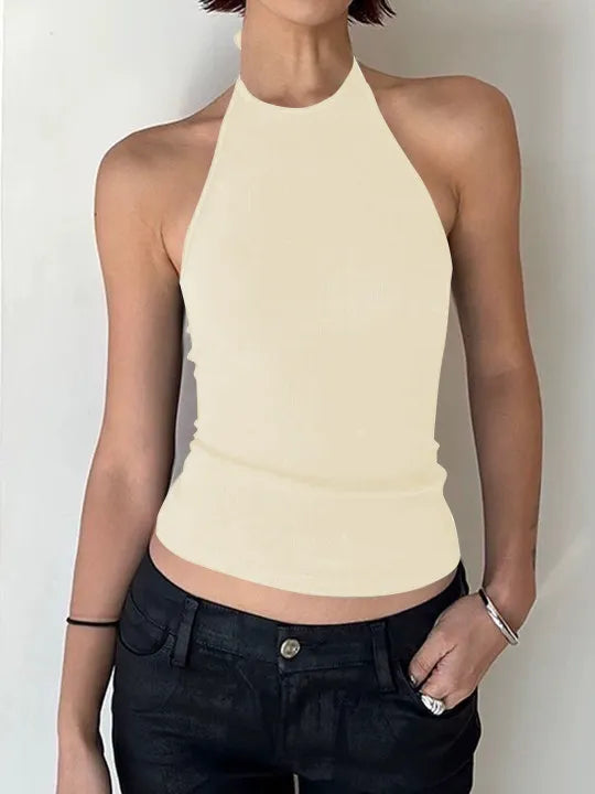 Lace-Up Backless Halter Tank Top