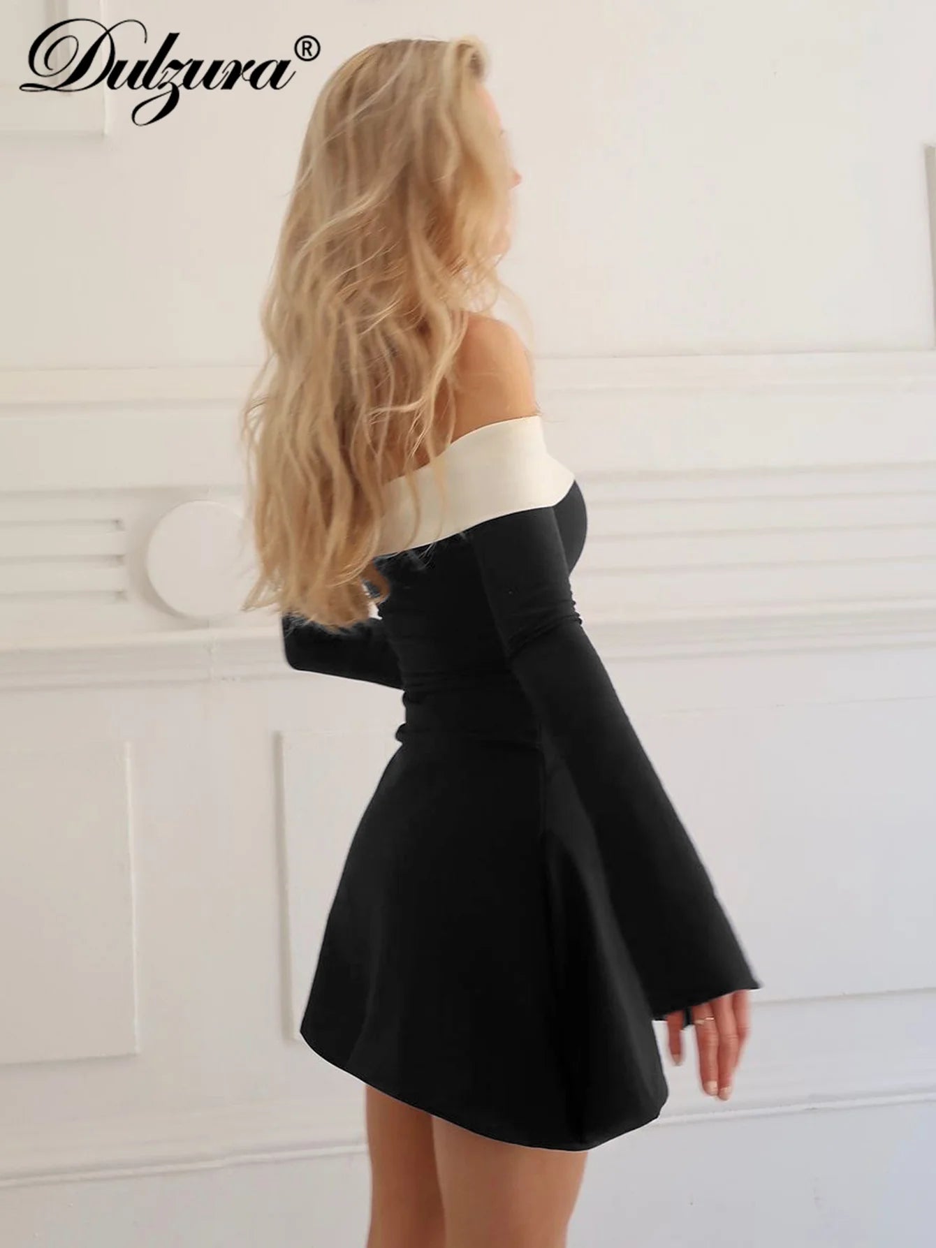 Off-Shoulder Long-Sleeve Mini Dress