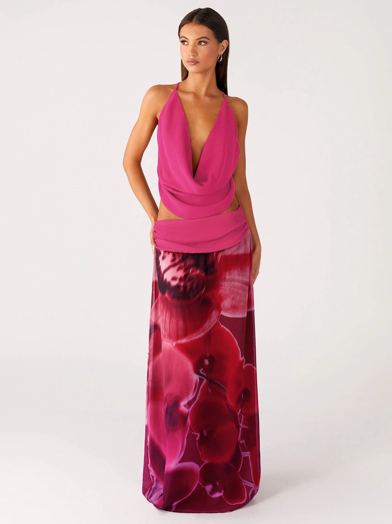 Mesh Ruched Backless Sleeveless Two-Piece Set