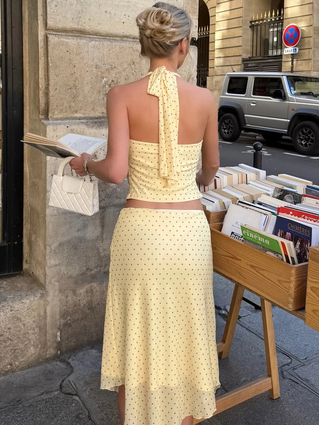 Polka-Dot Mesh Lace-Up Backless Two-Piece Set