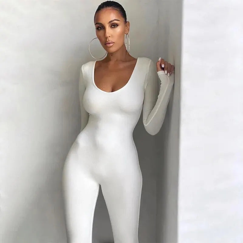 Gia Long-Sleeve Bodycon Jumpsuit