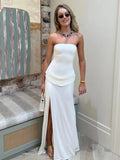 Ruched Backless Side-Slit Sleeveless Maxi Dress