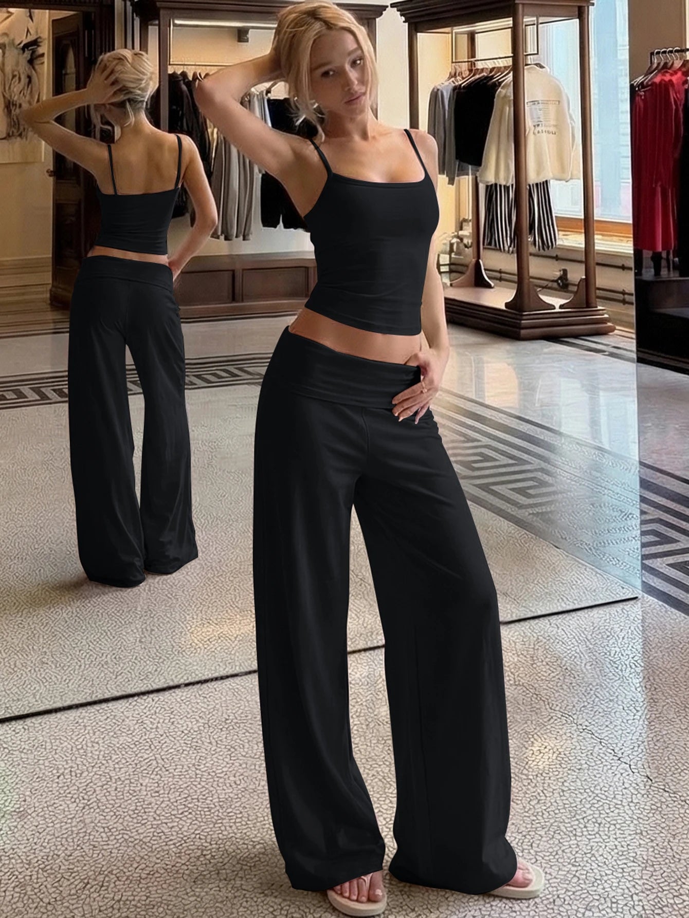Backless Flared Cropped Two-Piece Pants Set