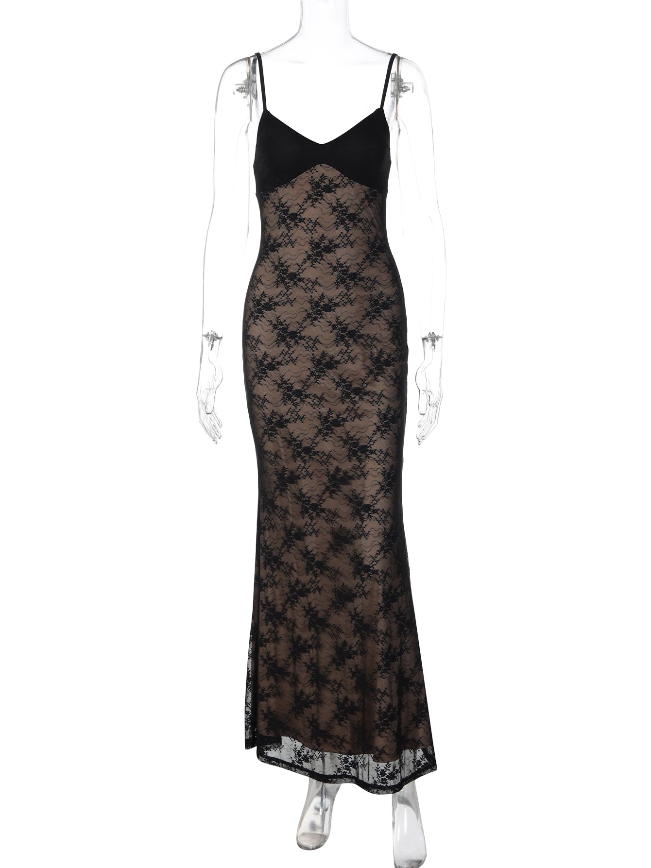 Lace Backless Sleeveless Slim-Fit Maxi Dress