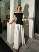 Pleated Backless Off-Shoulder Sleeveless Maxi Dress