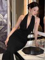 Quinn Ruched Backless Halter Sleeveless Maxi Dress